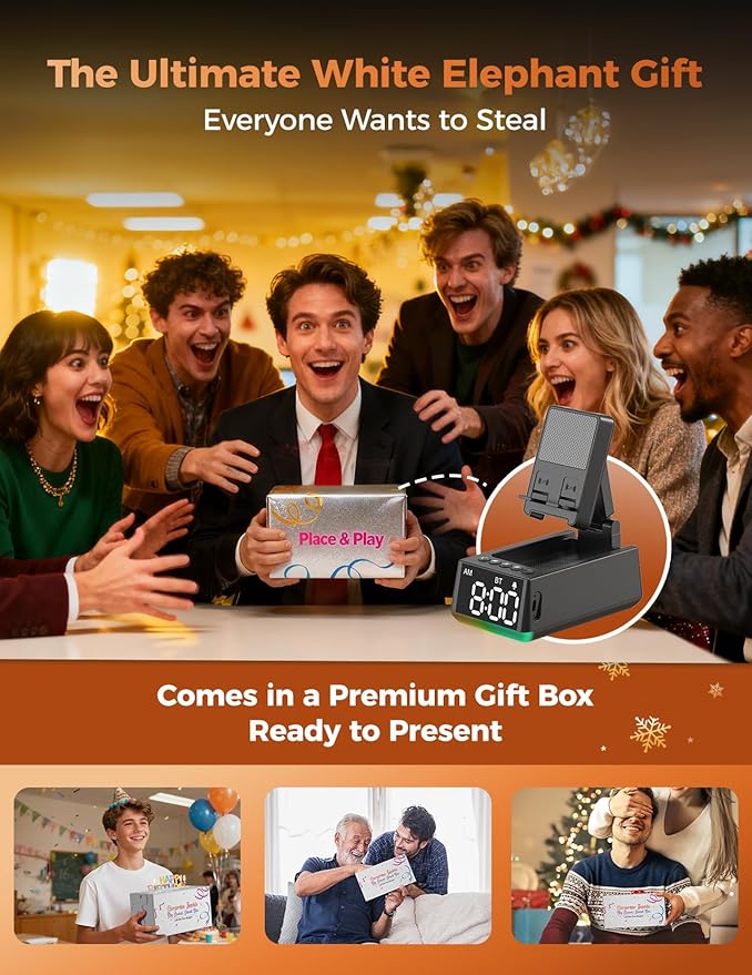 Bluetooth Speaker Birthday Gift for Men:Induction Cell Phone Stand HD Sound Valentines Gifts For Him Her Adult Teen,Anti-Slip Phone Holder Kitchen Gadget Women Mom Wife,Dad Husband Boyfriend(Black)