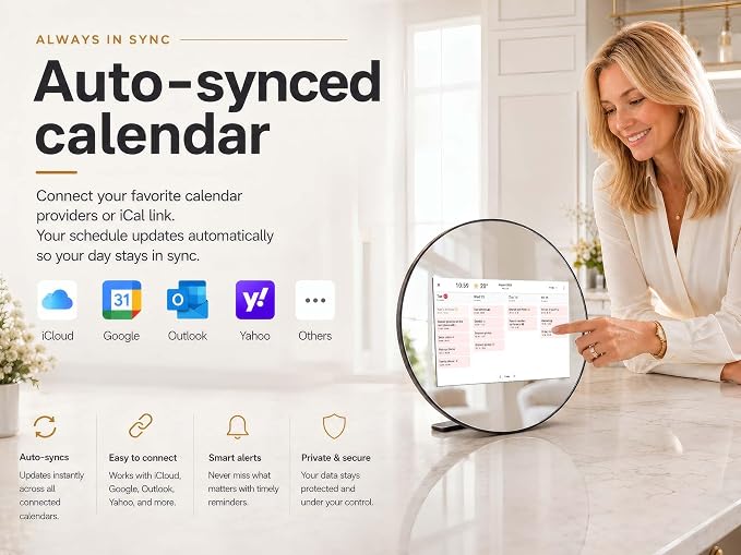 Frameo Digital Picture Frame Digital Calendar 10.1 Inch Mirror|WiFi Smart Photo Frame|IPS HD Touchscreen|Auto-Synced Calendar, 32GB|Share Photos/Videos via Frameo App, Gift for Parents Grandparents