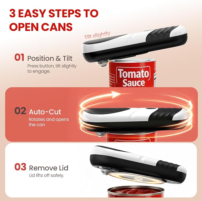 Electric Can Opener One Touch Automatic Can Opener for Seniors, Rechargeable Smooth Edge Can Opener with Magnetic Cover Catch, Food Safe Kitchen Gadget for Arthritis Hands