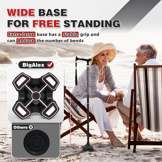 BigAlex Lightweight Collapsible Walking Cane with Soft Comfortable TPR Handle for Seniors and Elderly Adults, Larger Handle for Comfort, Adjustable Support Stick, Portable Travel Aid for Men & Women