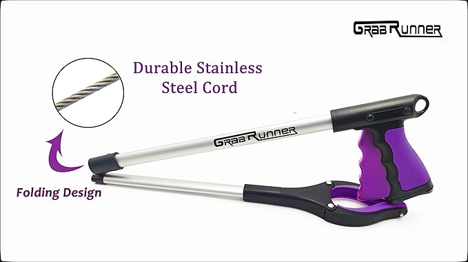 32 inch Foldable GrabRunner Reacher Grabber Tool with Magnetic for Seniors, Disabled, After Surgery Recovery(Dark Purple)