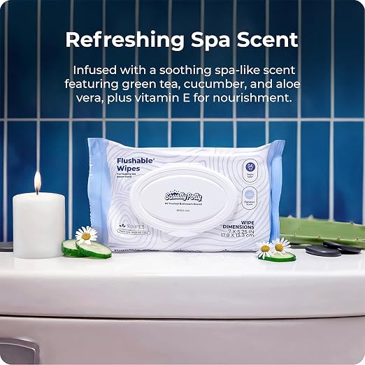 Squatty Potty Bamboo Folding Oslo Toilet Stool with Flushable Wipes Bundle | 3 Packs of 50 (150 Total Wet Wipes) with Bamboo Foldable Squat Bathroom Stool | Wet Wipes with Cucumber and Aloe Spa Scent