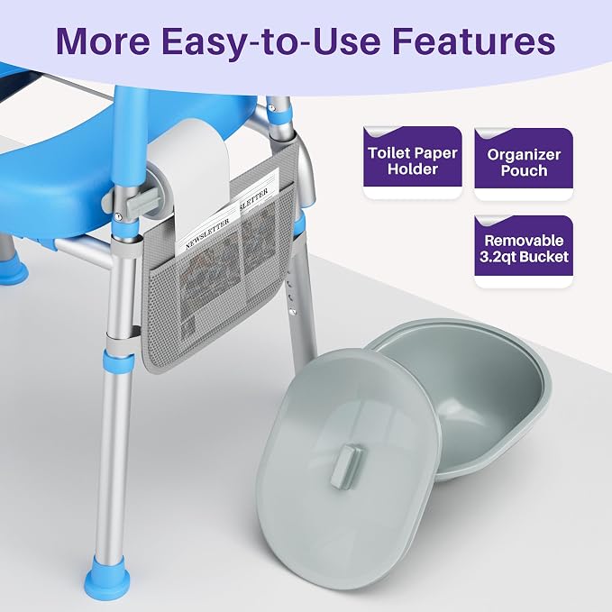 KEKOY Toilet Seat Risers for Seniors, Adjustable Size, Bedside Commode | Padded Elevated with Handles, Fits Most Heights Builds,Tool Free Install,Fits Most Round Elongated Toilets for Handicap, Blue
