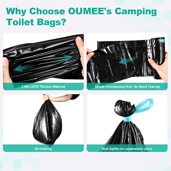 Lemon 50 Portable Toilet Bags with 50 Poo Gel Set, 8 Gallon Capacity | Camping Toilet Bags with Absorbent Gels Waste Bags, Portable Trash Bag for Camping Potty Rvs Travel