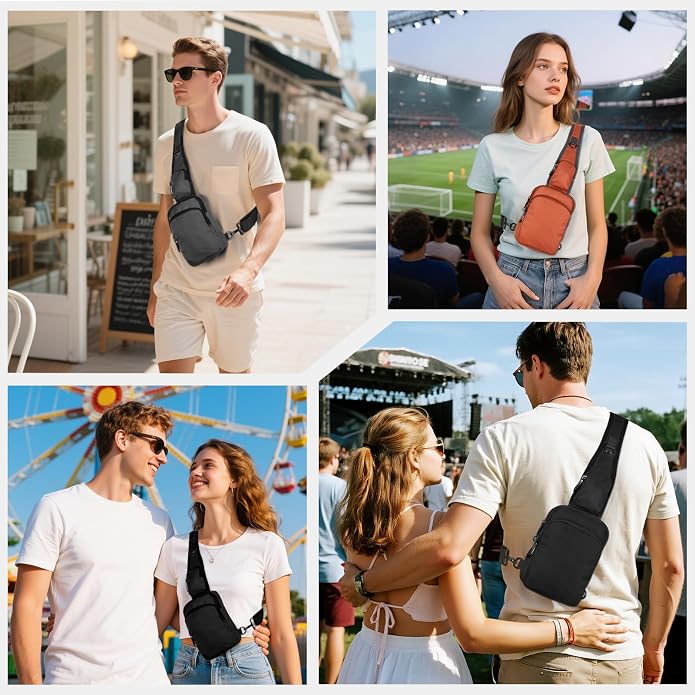 Sling Bag, Crossbody Bag with Zipper Lock, RFID Blocking & Water Resistant for Men and Women