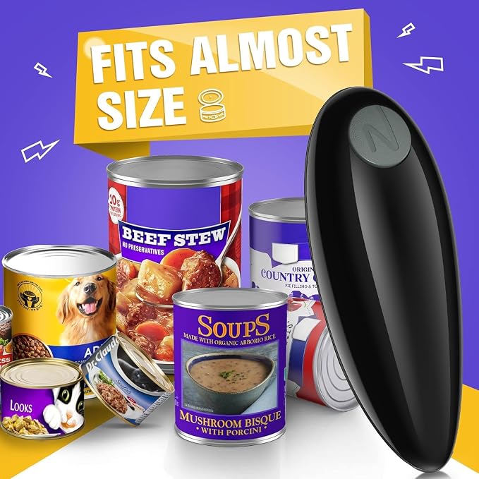 One Touch Battery Operated Electric Can Opener | Smooth Edge, Hands Free, Food Safe, Kitchen Gadgets Automatic Can Openers for Seniors, Arthritis