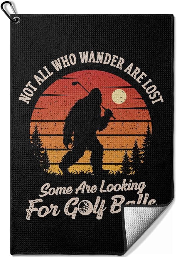 Funny Golf Towel with Clip, Golf Bag Accessories for Men Women ,"Not All Who Wander"Golf Towel Gifts for Mom Grandma Dad,16x24inch Waffle Weave Microfiber,Birthday Christmas Retirement Golfer Gifts
