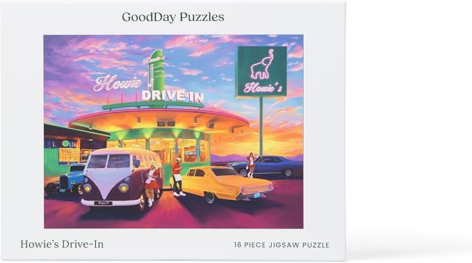 Large Piece Jigsaw Puzzle – Easy & Colorful, Dementia & Memory Activities for Seniors, Elderly Gifts, 16 Pieces, Howie's Drive-in