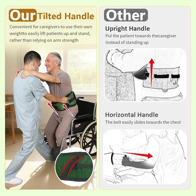 Gait Belts with Padded Handles,Transfer Belts Physical Therapy Belt for Seniors Moving, Lifting Belt Assist Patient/Elderly (Green, Large)
