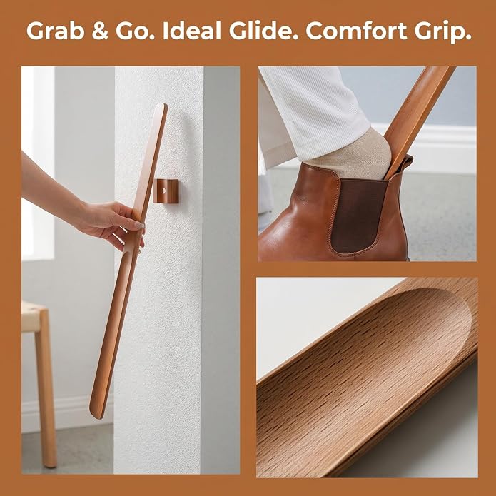 55CM Wooden Long Handle Shoehorn Long Shoe Spoon Horn for Shoes Wear Shoe Easier Support Shoehorn