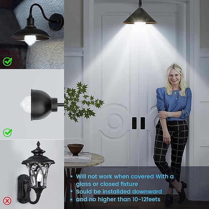 Motion Sensor Light Bulbs, E26 Dusk to Dawn Activated Security | Auto On/Off, Energy-Efficient, for Indoor Outdoor Lighting, Front Door Garage Basement Storage Closet, 120V, 5000K 4Pack