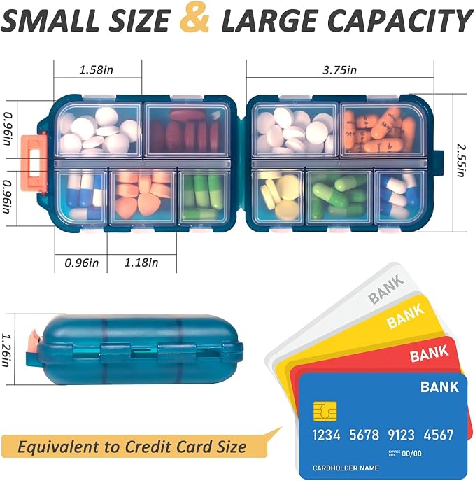 2 Pcs Travel Pill Organizer with Labels, Portable Travel Medicine Daily Pill Container Organizer 7 Day Pill Case Storage Vitamin Fish Oil (White & Red, 320 Medicine Lables)