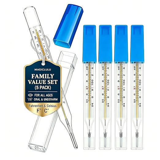 MAGICLULU 5Pcs Oral Temperature for Adults, Dual Scale ℃ & ℉ Glass Traditional Underarm Body Temperature with Case, Accurate Measurement for Kids Babies Elderly Home Family Clinics Fever Indicator