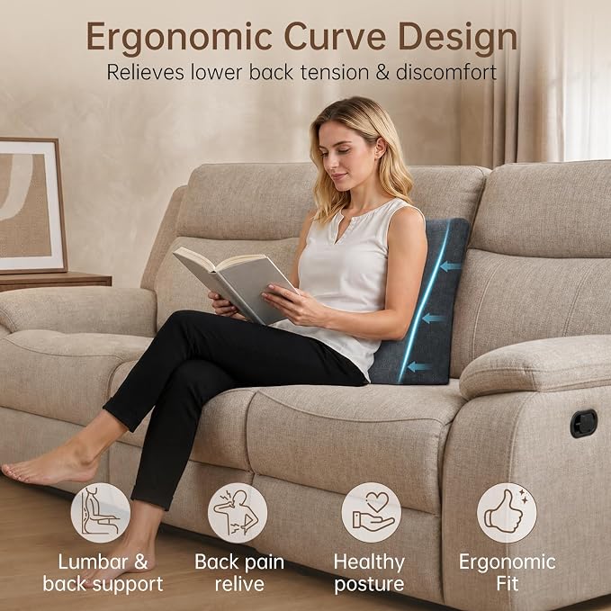 Vekkia Lumbar Support Pillow for Recliner - Couch Back Support Pillow for Lower Back Pain Relief, Lumbar Cushion for Sofa, Accent Chair & Armchair, Recliner Cushions for Elderly, Washable Cover (Gray)