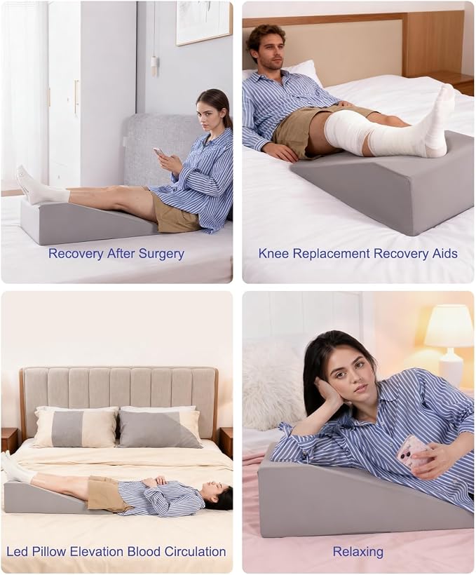 Leg Elevation Pillows for After Surgery, 7.8Inch Height Foam Leg Wedge Knee Surgery Recovery Equipment, Knee Replacement Recovery Aids for Ankle Pain Relief, Single Leg Support Wedge