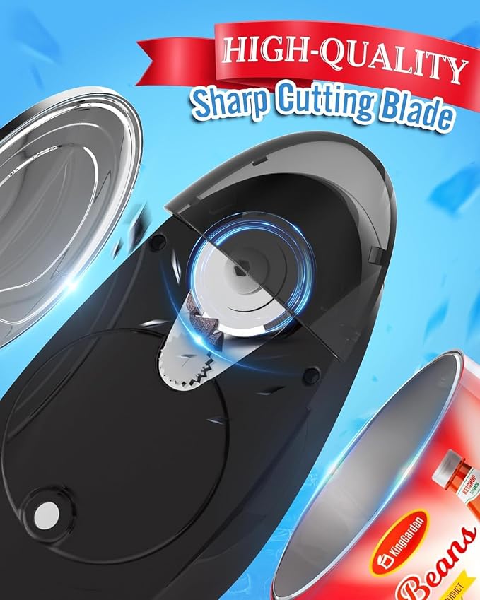 Electric Can Opener, A Touch Automatic Hands Free Can Opener with Smooth Edge, Battery Operated, Safe & Easy for Seniors with Arthritis, Kitchen, Left-Handed & Weak Hands (Black)