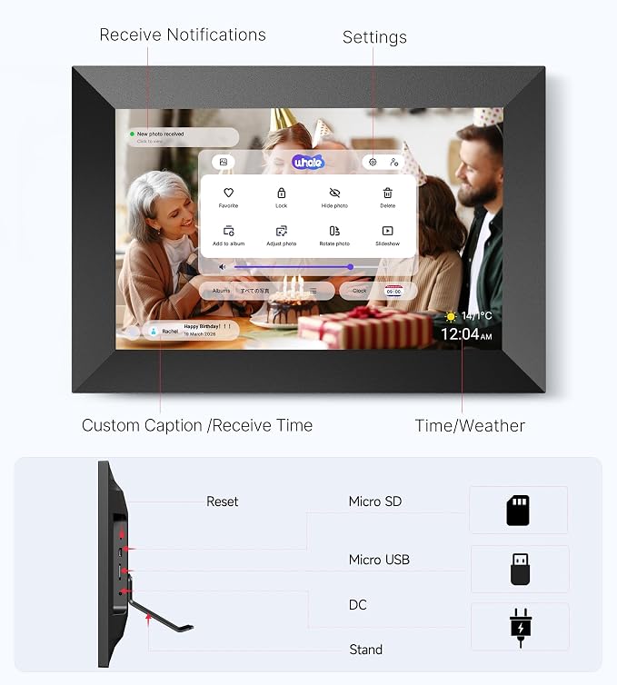 Uhale 10.1" Digital Picture Frame with 32GB Storage Support SD Card, Electronic Photo Frames with 1280x800 HD IPS Touch Screen, Instantly and Securely Share Memories, Send Wishes from Anywhere