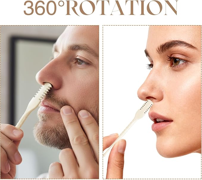 Lothee 50 Pcs Manual Nose Hair Trimmer, Nasal Hair Cutter Bulk for Women, Portable 360 Rotating Nose Hairs Remover Tools for Home, Travel and Beauty Salon, Velvet Storage Bag (White)