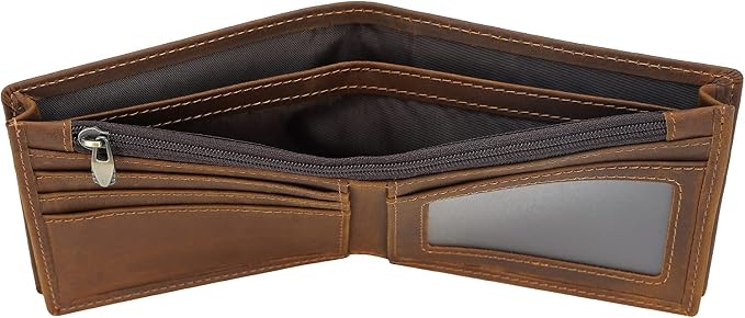 Polare Men's RFID Blocking Cowboy Genuine Natural Crazy Horse Leather Bifold Wallet