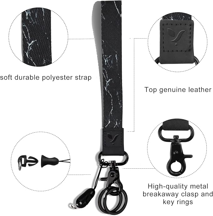 Yiflin Cute Wrist Lanyard for Keys, Keychain, Wallet, Id Holder, Cell Phone, Wristlet Lanyard Key Chain Holder （Black&Marble）