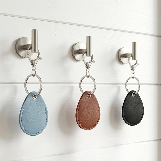 3pcs 2.3x1.8in Key Fob Holder, PU Leather RFID Key Case Protector with Ring, Proximity ID Card Keychain Case Cover