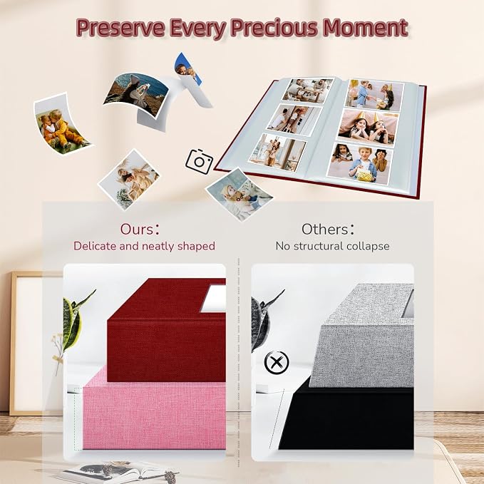 Popotop Photo Album 4x6-300 Photos Linen Cover Photo Books with 300 Horizontal Pockets,Slip-in Picture Albums for Family Wedding Anniversary Baby Vacation Pictures