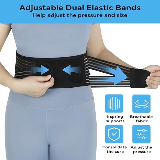 Back Brace for Lower Back Pain Relief,Back Support Belt for Men & Women | 6 Stainless Steel Spring Lumbar Support Belt For Herniated Disc and Sciatica，Four 2-in-1 elastic bands on the back Back Belt