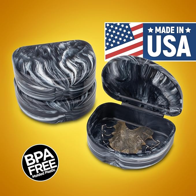 Practicon Marble Retainer Cases, Orthodontic Aligner Case, Mouth Guard Holder (3 Pack) (Black)
