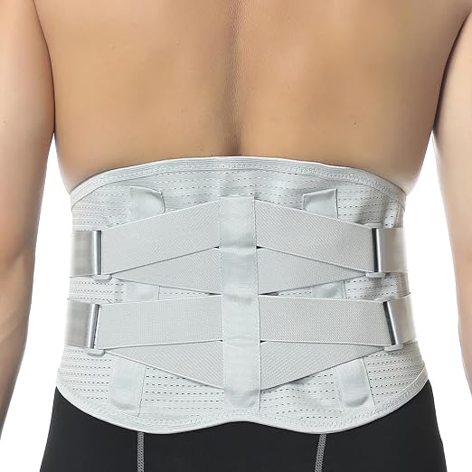 NeoTech Care Back Belt Support for Men or Women - Breathable & Adjustable Lower Back Brace - Double Pull Compression Straps (Gray, Size S)