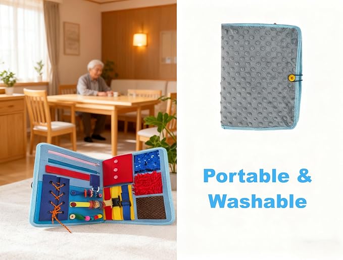 Fidget Blanket for Adults with Dementia & Alzheimer‘s,8-in-1 Sensory Activity Mat with Fine Motor Skills Items,Calming Therapeutic Aid for Seniors, Autism, Anxiety,Machine Washable & Portable