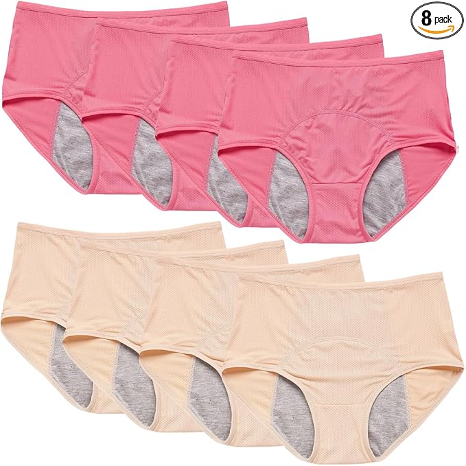 Leakproof Panties for Women Over 60, Leakproof Ladies Underwear, Leakproof Underwear for Women(4 Pink+4 Skin-L (US 6-8)