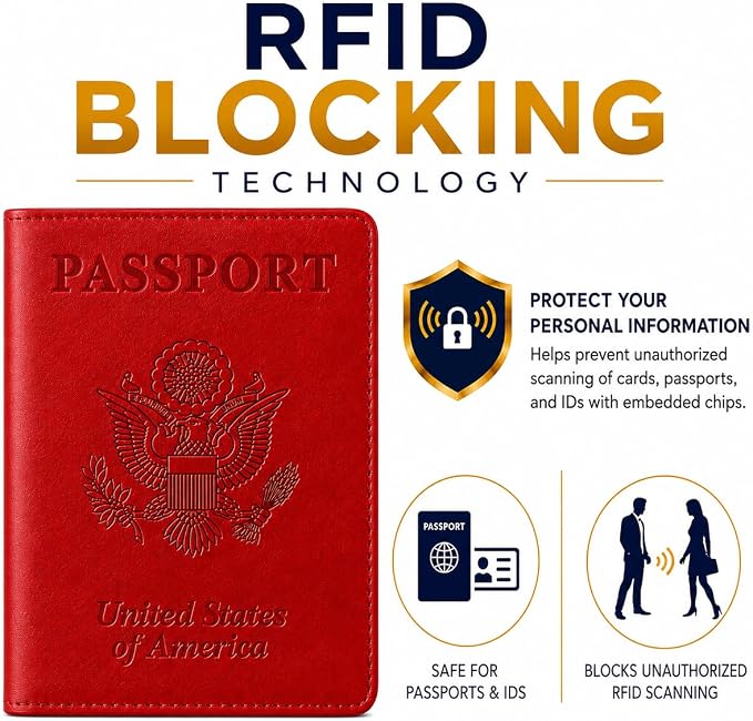 Ciana RFID Passport Holder for Travel – PU Leather Passport Cover and Card Holder for Men & Women – Slim Passport Holder with Card Protector Slot, Travel Must Haves (Red)