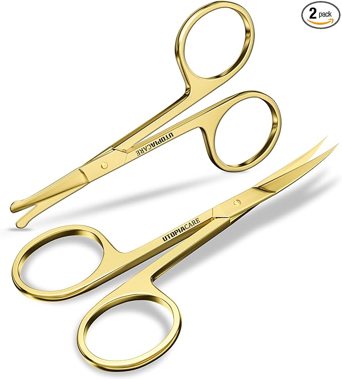 Utopia Care Eyebrow Scissors, Professional Stainless Steel Small Shears for Men and Women, Nose Hair Scissors for Grooming Mustache, Beard, Eyelashes, Ear Hair Trimming, Gold