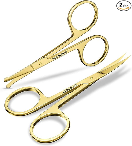 Utopia Care Eyebrow Scissors, Professional Stainless Steel Small Shears for Men and Women, Nose Hair Scissors for Grooming Mustache, Beard, Eyelashes, Ear Hair Trimming, Gold