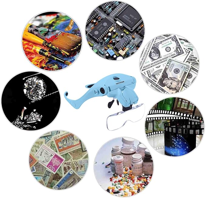 YOCTOSUN Magnifying Glasses with Light for Close Work, Head Magnifier with 5 Interchangeable Lenses and 2 LED Lights, Hands Free Head Mount Magnifying Glass for Crafts, Cross Stitch, Jewelry