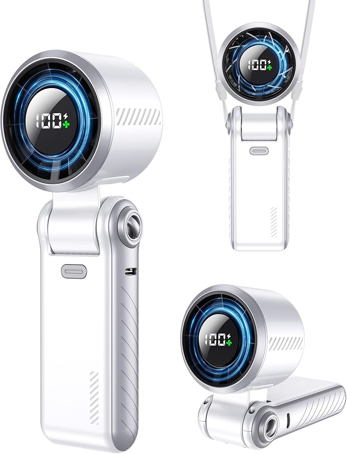 Portable High-Speed Handheld Fan with LED Display, [Smart Power & Wind Control], 4000mAh Rechargeable Mini Personal Fan, 5 Speeds, Quiet USB Travel Fan for Outdoor, Commuting