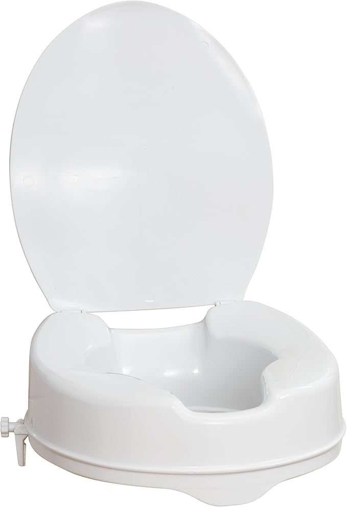 Drive Medical AquaSense Raised Toilet Seat with Lid, Standard Seat, White | Raised Toilet Seat with Lid Adds Comfortable Height for Easier, Safer Everyday Bathroom Use and Access