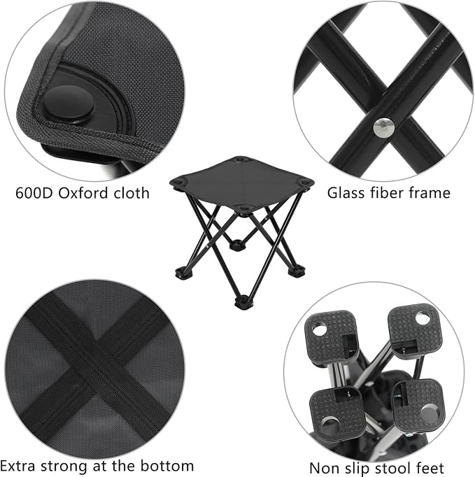 Wind Tour Portable Folding Camping Stool Outdoor Camping Lightweight Samll Chair for Fishing Hiking Gardening and Beach with Carry Bag (13.0”X13.0” Large Black -2)