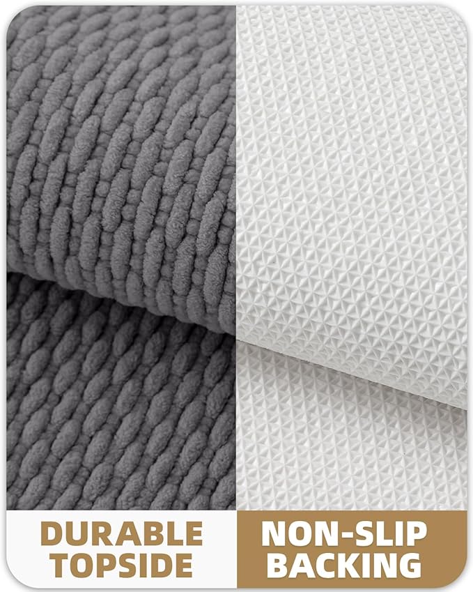 Color&Geometry Bathroom Rugs with Rubber Backing, Non Slip Machine Washable Bath Mat, Soft Absorbent Chenille Boho Carpet for Bathroom Floor, Tub and Shower,24"x36", Dark Grey