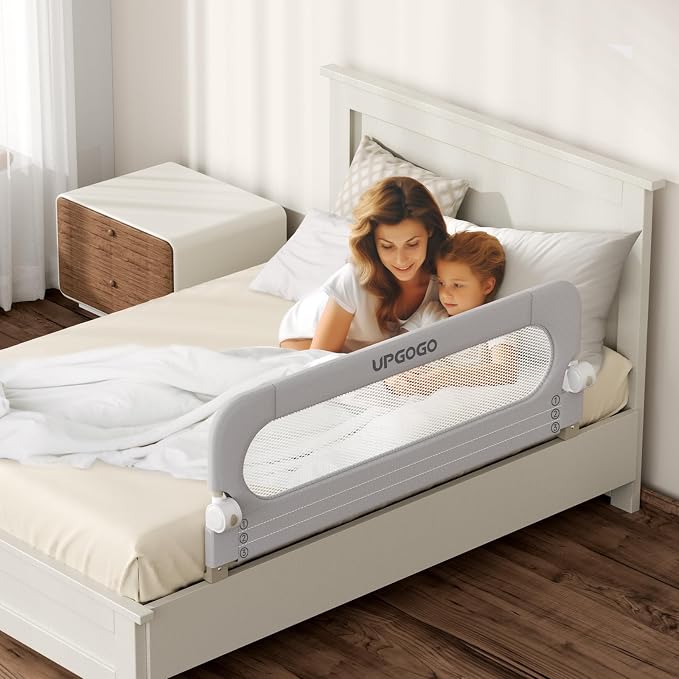 UPGOGO Folding Bed Rail for Toddlers, Grey, 43" L x 23.6" H | U-shaped base，Reinforced Anchors, Built-in Sponge , Secure lock