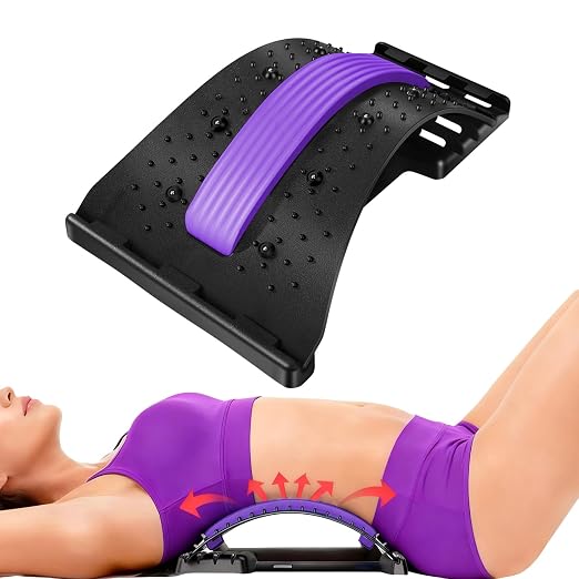 Back Stretcher - 4-Level Adjustable Lumbar Support Board & Back Cracker for Lower Back Pain Relief, Home Office Use (Purple)