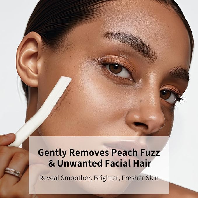 Dermaplane Razor for Women, Facial Razor, Peach Fuzz Remover, 10ct Cream | Disposable Dermaplaning Tool for Facial Hair Removal & Exfoliation, Microblade Design, Easy Replacement for Home & Travel