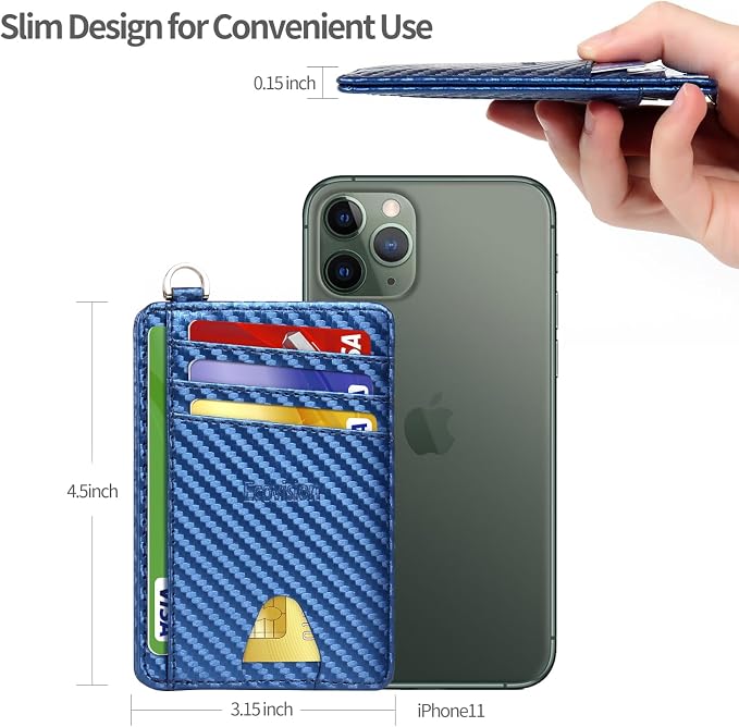 Slim Minimalist Front Pocket Wallet, RFID Blocking Credit Card Holder Wallet with Detachable D-Shackle for Men Women