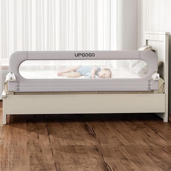 UPGOGO Folding Bed Rail for Toddlers, Grey, 71" L x 23.6" H | U-shaped base，Reinforced Anchors, Built-in Sponge , Secure lock