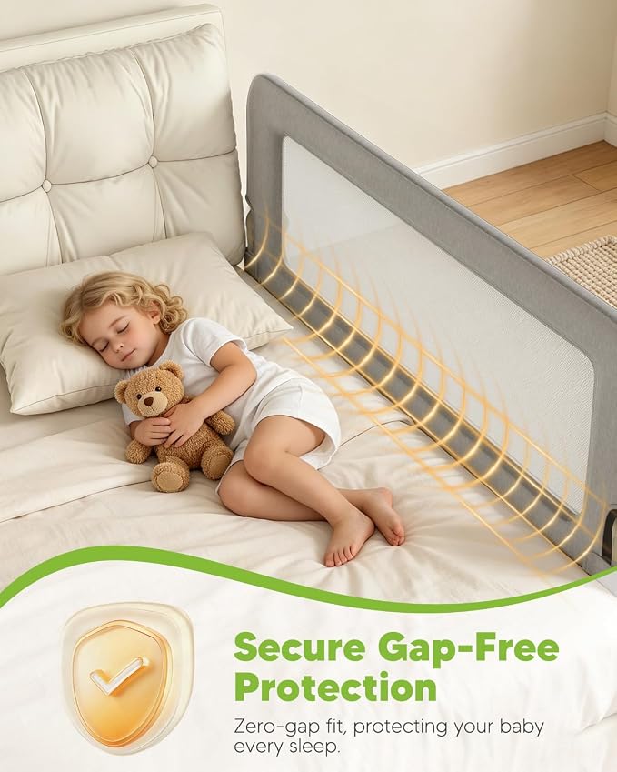 Bed Rail for Toddlers, 71IN Baby Bed Rail Guard Folding Up, Child Safety Side Railing Guards with Reinforced Anchor for Twin, Full, Queen, King Bunk Size Bed —Grey