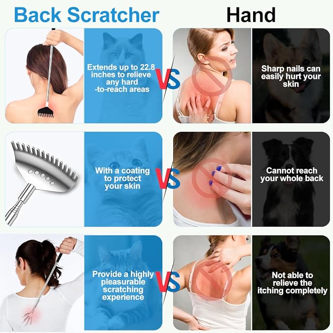 3pcs Upgraded Back Scratcher Massager, Telescoping Back Massage Stocking Stuffers for Men in a box with Eagle Claw, 9-teeth Rake Claw and 15-teeth Rake Claw, Rubber Handle, White Elephant Gifts