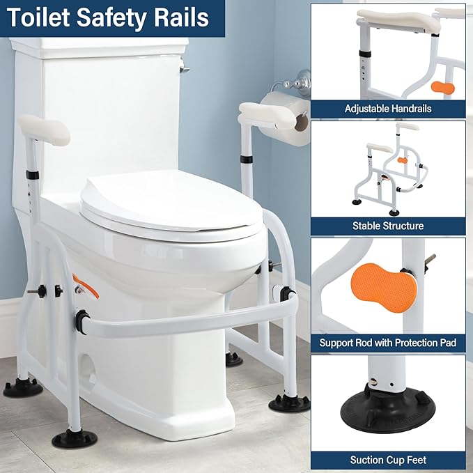 Toilet Safety Rails with Adjustable Handrails, 350 Lbs Weight Capacity Metal Toilet Rails, Toilet Safety Frame for The Elderly, Pregnant Woman, Patient