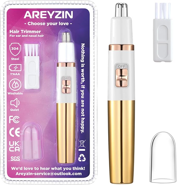 AREYZIN Nose Trimmer for Women Ladies Painless Facial Trimmer for Women,Eyebrow Facial Ear Hair Razors Nose Hair Clipper Professional, Waterproof, Gold