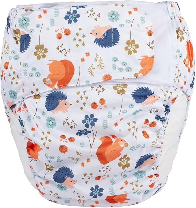 Large Teen Adult Cloth Diaper Nappy Reusable Washable (Hedgehog Flowers (Large 26in to 50in))