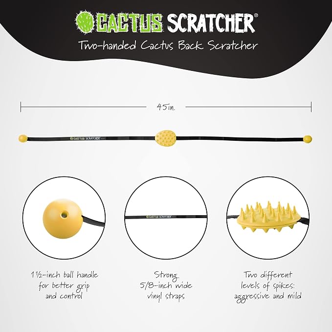 2-Hand Mini Back Scratcher - 2-Sided Back Scratching Tool for Hard-to-Reach Area, Durable 45" Strap w/Ball Handles for Towel Like Operation, Universal Gifts for Men and Women,Yellow
